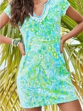 Lilly Pulitzer Harper Dress Any Fins Possible Pom Pom Accent  Size S NWT